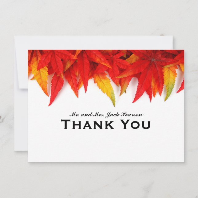 Flaming Leaves Autumn Personalized Thank You Card (Front)