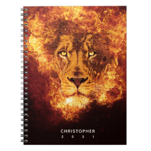 Flaming Lion Face Name Year Notebook