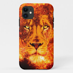 Flaming Lion Face Red Black Orange iPhone 11 Case