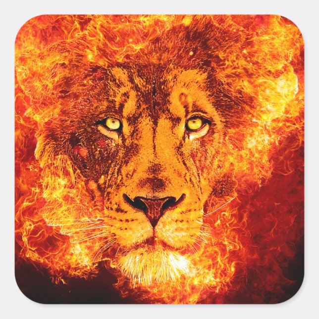 Flaming Lion of Judah Square Sticker (Front)