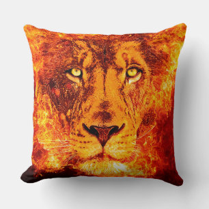 Flaming Lion of Judah Throw Pillow