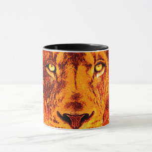 Flaming Lion Red Orange Back Yellow Mug