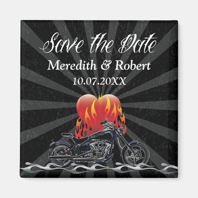 Flaming Love Biker Save the Date Magnet (Front)