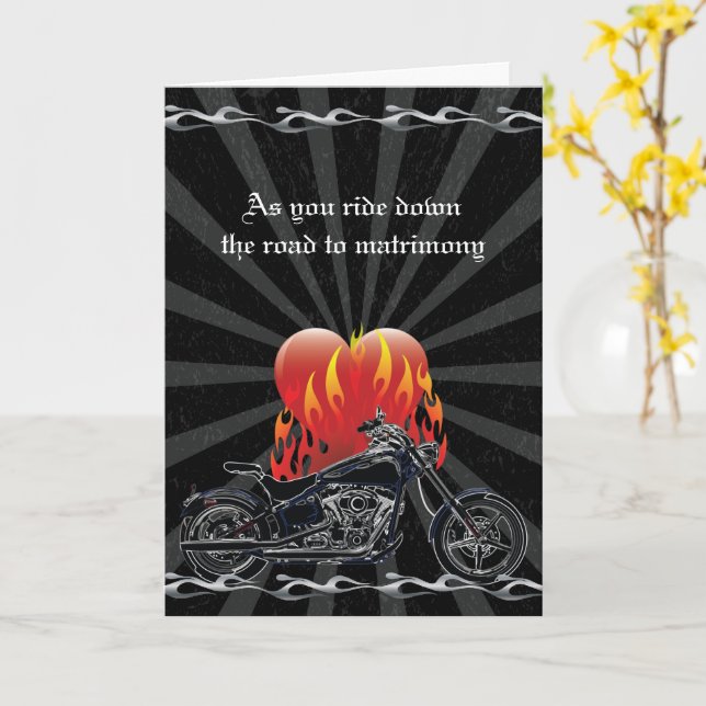 Flaming Love Biker Wedding Card (Yellow Flower)