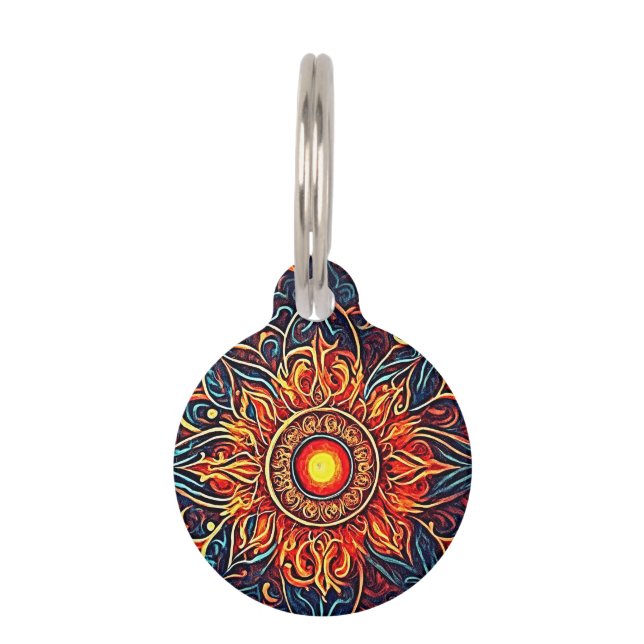 Flaming Mandala Spiritual Visionary Art  Pet Tag (Front)