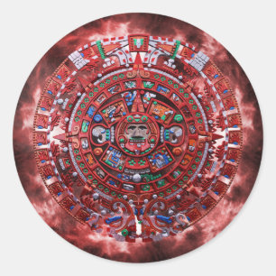 Flaming Mayan Calender Classic Round Sticker