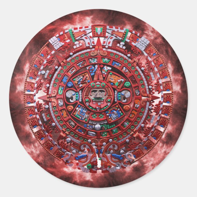 Flaming Mayan Calender Classic Round Sticker (Front)