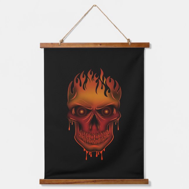 Flaming Melting Skull Gothic Dark Fantasy Hanging Tapestry (Front)