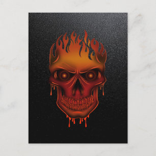 Flaming Melting Skull on Black Glitter Gothic Postcard