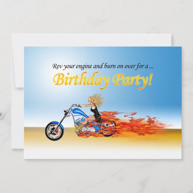 Flaming motorcycle party invitation (Front)