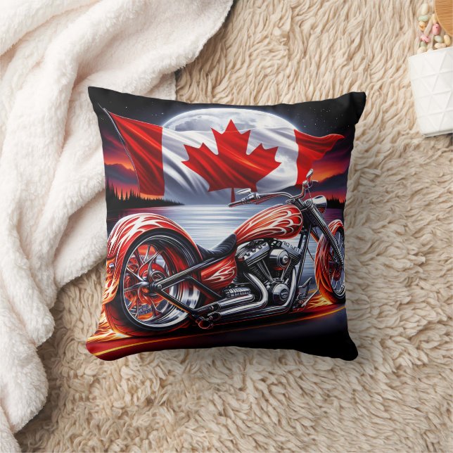 Flaming motorcycle rides under Canadian skies Throw Pillow (Blanket)