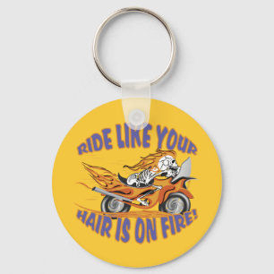 Flaming Motorcycle Skull Keychain