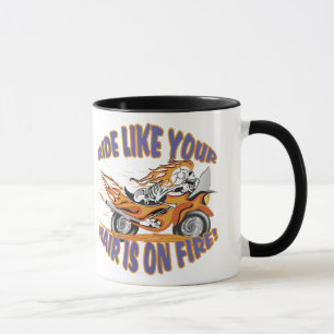 Flaming Motorcycle Skull Mug
