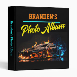 Flaming Neon Race Car Boy Photo Album Binder