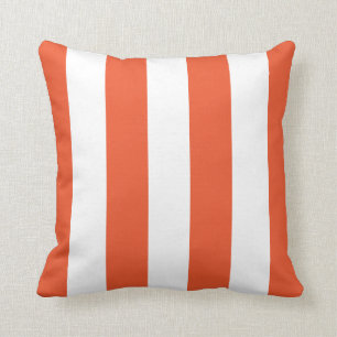 Flaming Orange and White Striped Throw Pillow