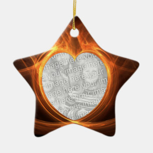 Flaming Orange Photo Heart Graduation Keepsake Ceramic Ornament