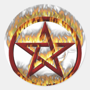 Flaming Pentagram Classic Round Sticker