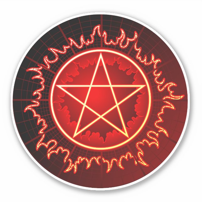 flaming pentagram pentacle in red and black vinyl (Front)