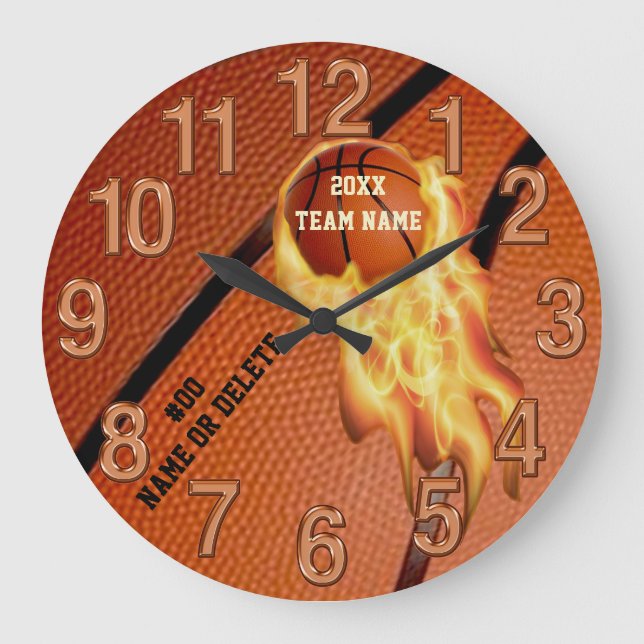 Flaming Personalize, Basketball Decor for Bedroom, Large Clock (Front)