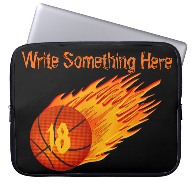Flaming Personalized Basketball Laptop Sleeve (Front)