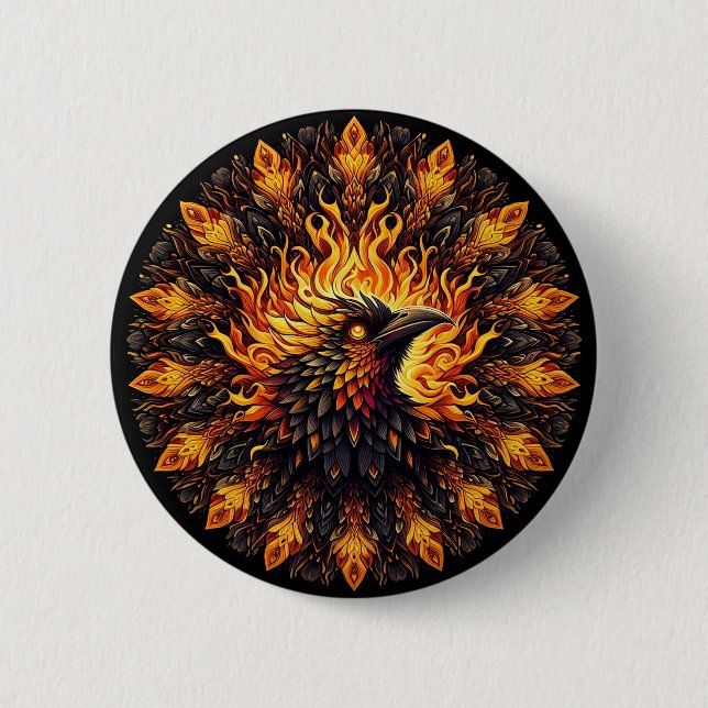 Flaming Phoenix Circular Graphic 2 Inch Round Button (Front)