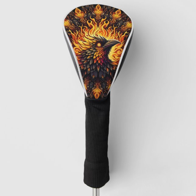 Flaming Phoenix Circular Graphic Golf Head Cover (Front)