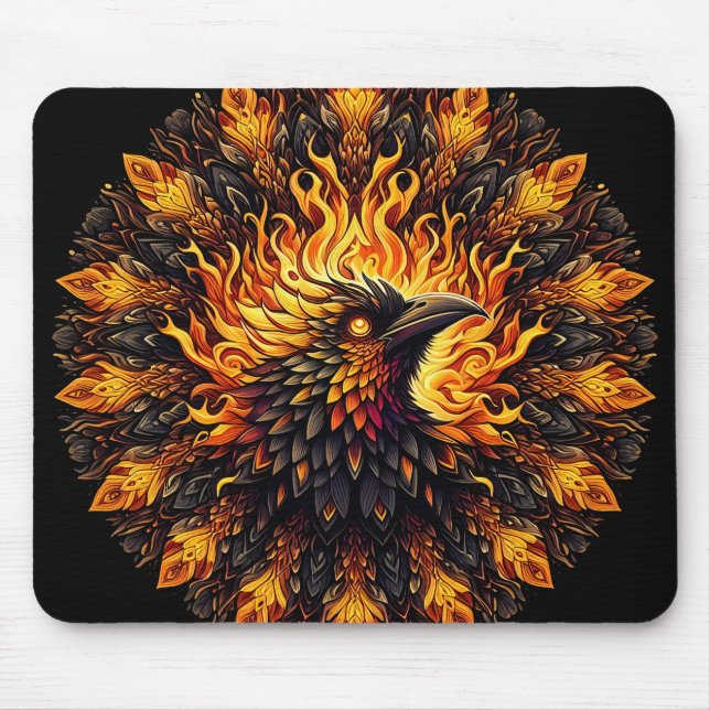 Flaming Phoenix Circular Graphic Mouse Pad (Front)