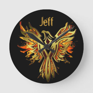 Flaming Phoenix Personalized  Round Clock