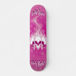 Flaming Pink Skulls Skateboard