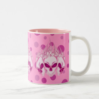 Flaming Pink Skulls Two-Tone Coffee Mug