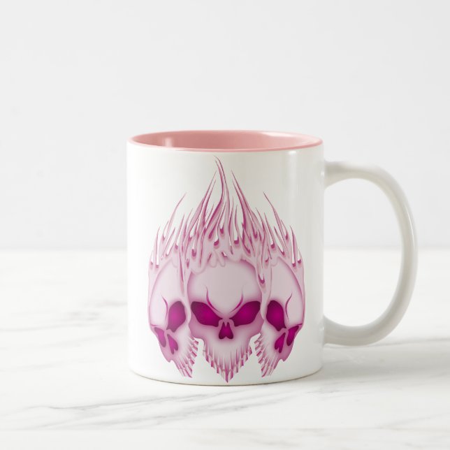 Flaming Pink Skulls Two-Tone Coffee Mug (Right)