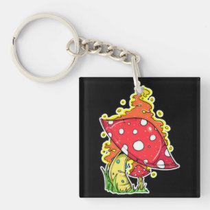 Flaming Psychedelic Mushroom Illustration Art Keychain