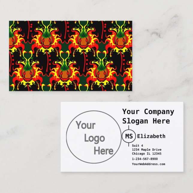 Flaming Pumpkin Head Box Interlocking Pattern Business Card (Front/Back)