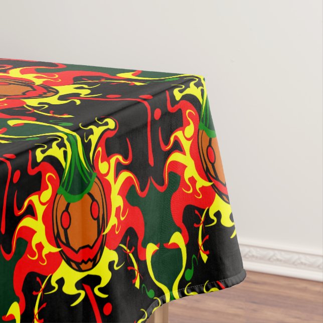 Flaming Pumpkin Head Box Interlocking Pattern Tablecloth (In Situ)