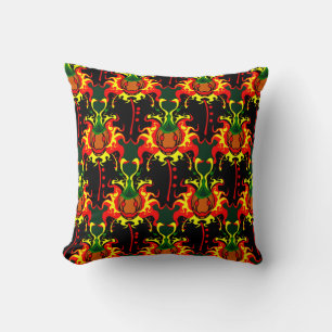 Flaming Pumpkin Head Box Interlocking Pattern Throw Pillow