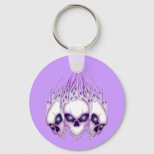Flaming Purple Skulls Keychain