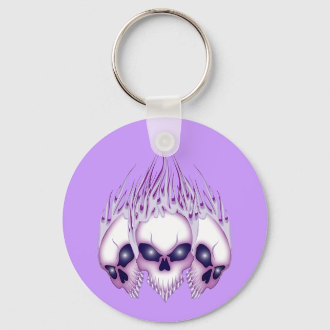 Flaming Purple Skulls Keychain (Front)