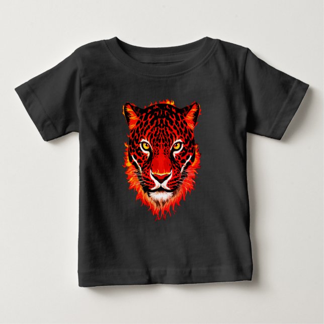 Flaming Red Leopard Head Baby T-Shirt (Front)