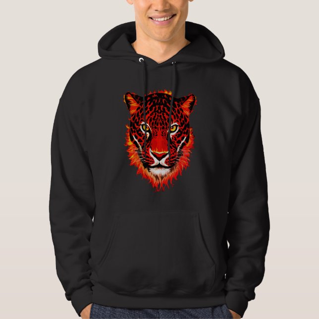 Flaming Red Leopard Head Hoodie (Front)