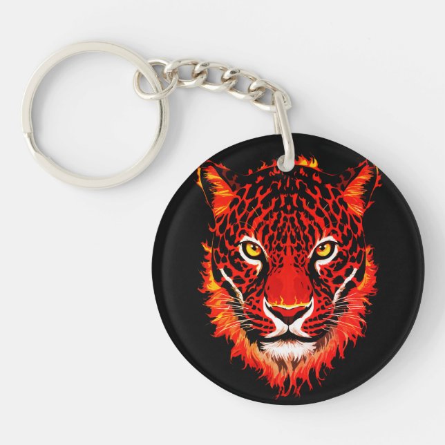 Flaming Red Leopard Head Keychain (Front)