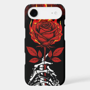 Flaming Red Rose and Skull Hand Urban Grunge