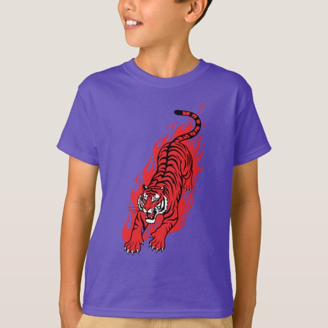 Flaming Red Tiger – Fierce Fire Beast Tee (Front)