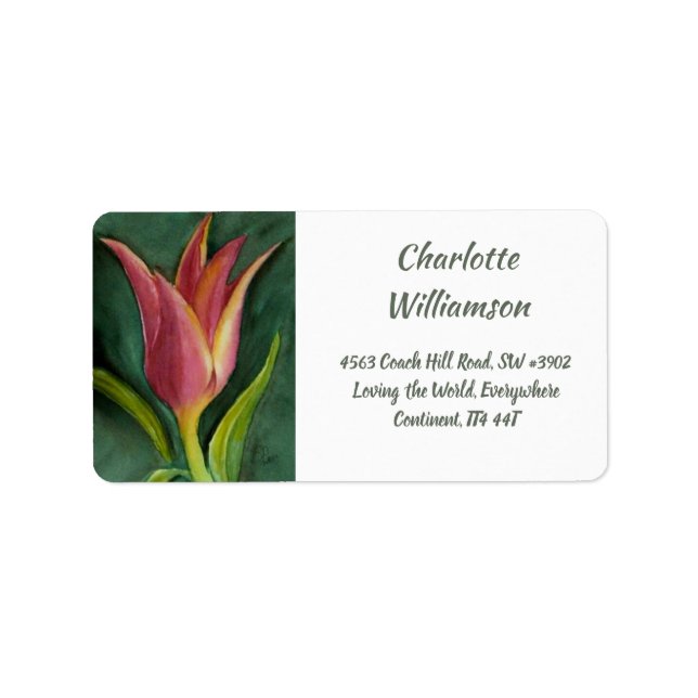 Flaming Red Tulip Flower in Watercolor Address Label (Front)