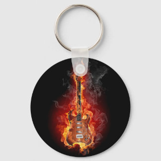 Flaming rock guitar keychain