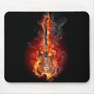 Flaming rock guitar mouse pad