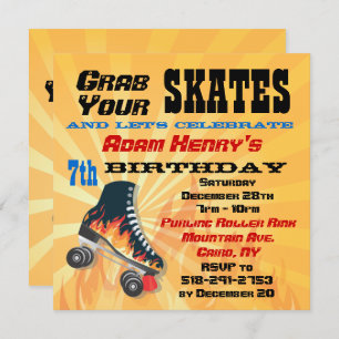 Flaming Roller Skating Birthday Party Invitation