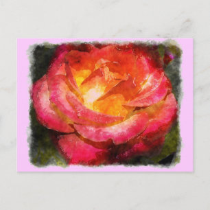 Flaming Rose Watercolor Postcard
