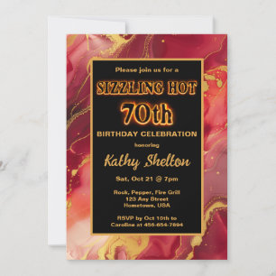 Flaming rouge et or Hot 70th Birthday Invitation