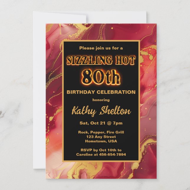 Flaming rouge et or Hot 80th Birthday Invitation (Devant)