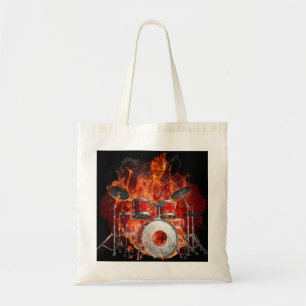 Flaming Skeleton on Drums Tote Bag